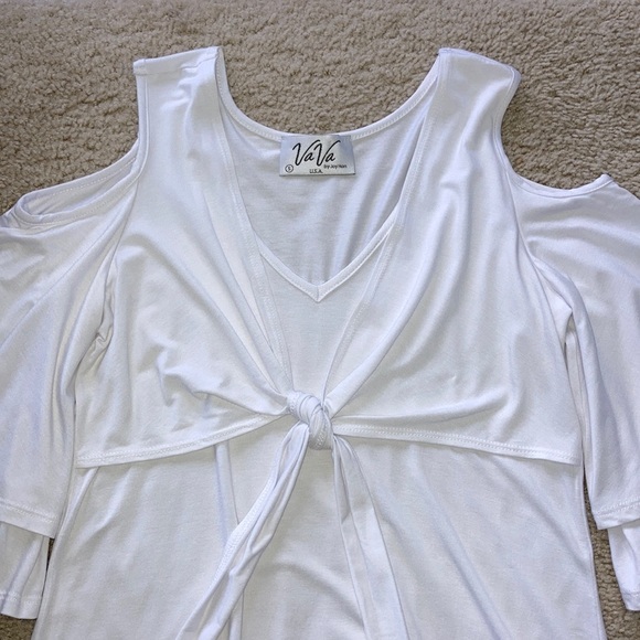 White Cold Shoulder Tie Front Top - Picture 11 of 14